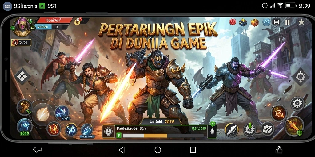Tampilan pertarungan intens di game 9SL dengan karakter-karakter unik.