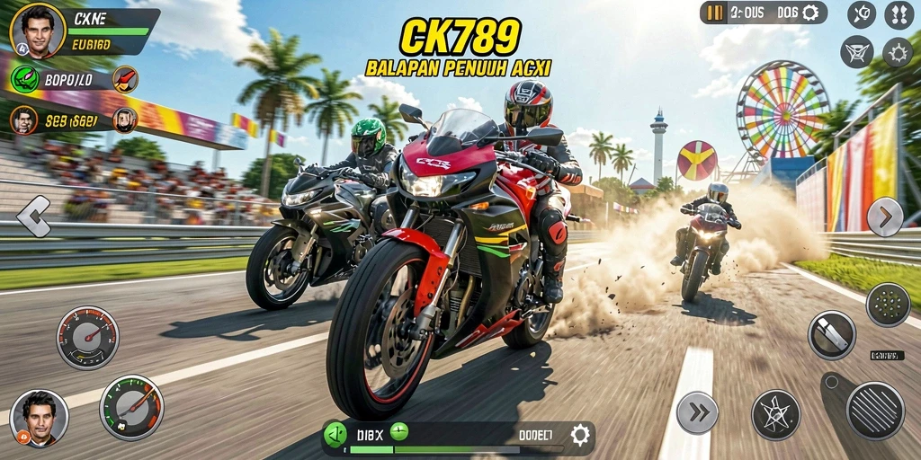 Gameplay CK789 menampilkan balapan motor yang menegangkan dan mendebarkan.