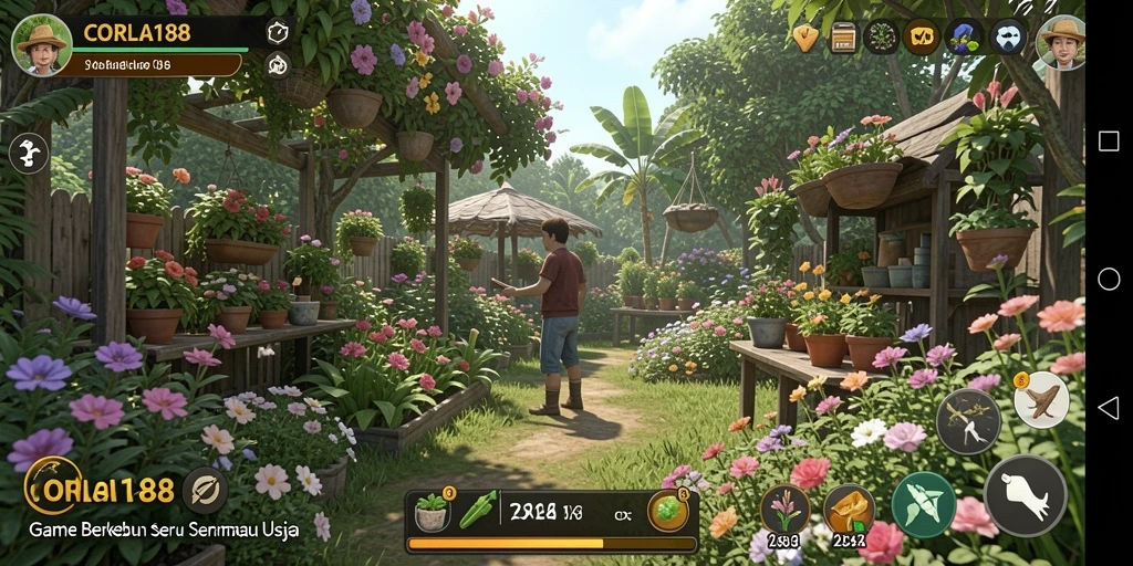 Tampilan gameplay menarik dari CORLA188 dalam dunia berkebun.