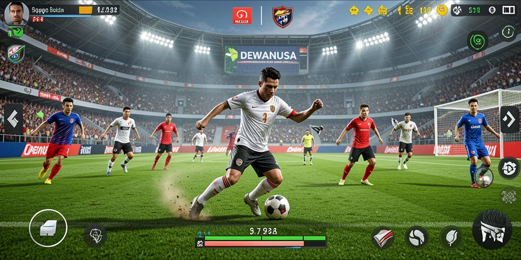 Screenshot DEWANUSA menampilkan aksi seru sepak bola.