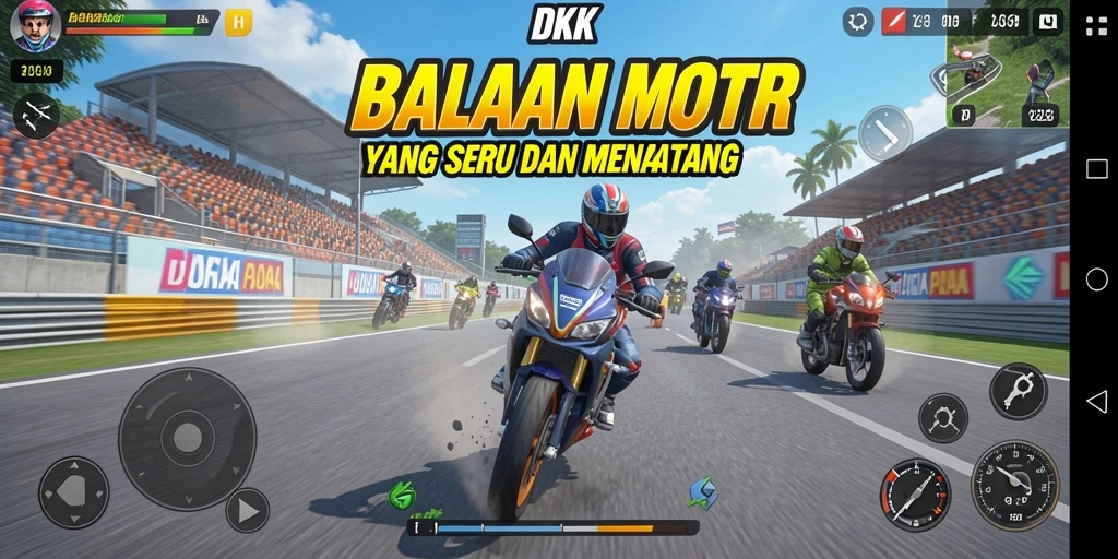 Screenshot DKK menampilkan aksi balapan yang menegangkan dan penuh semangat.