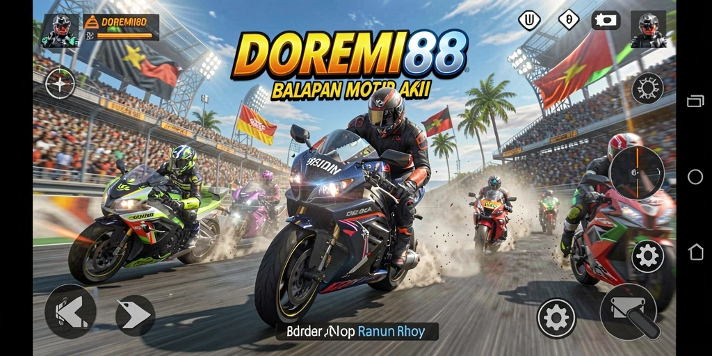 Tampilan gameplay DOREMI88 yang penuh aksi di lintasan balap.