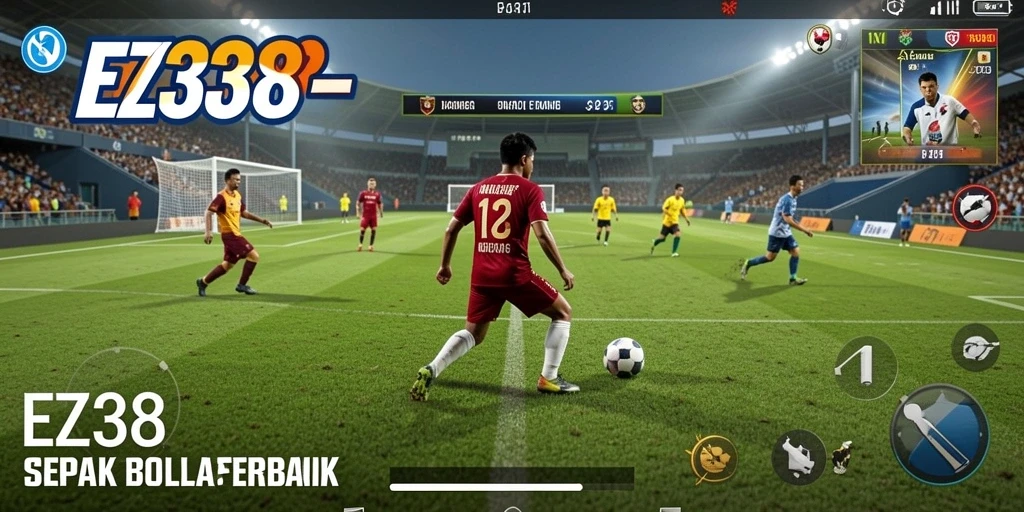 Tampilan gameplay EZ338 yang penuh aksi di lapangan sepak bola.