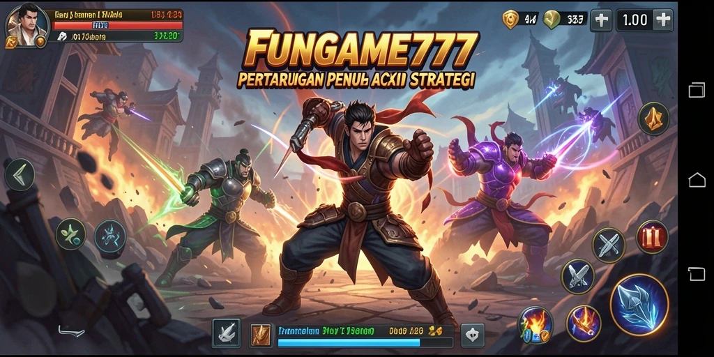 Tampilan seru pertarungan di FUNGAME777 dengan karakter yang bertarung.