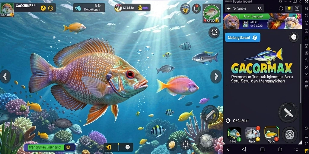 Screenshot GACORMAX menunjukkan gameplay Tembak Ikan yang menegangkan.