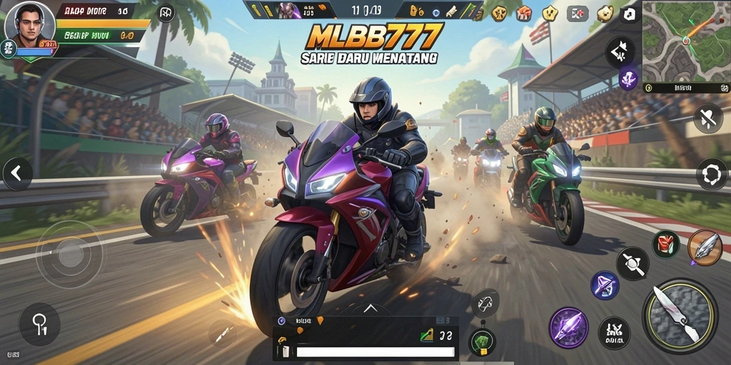 Tampilan gameplay balap motor yang mendebarkan dalam MLBB777.