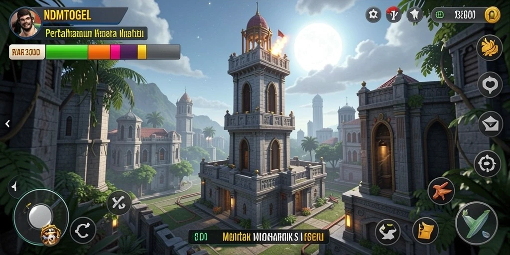 Gameplay NDMTOGEL menunjukkan strategi dan penempatan menara yang cermat.