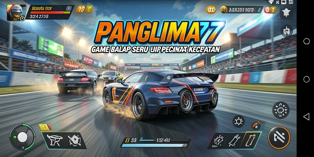 Tampilan gameplay seru dalam PANGLIMA77 dengan mobil balap yang berkualitas.