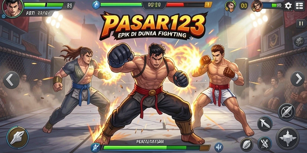 Gameplay seru di dunia PASAR123 saat bertarung melawan lawan.