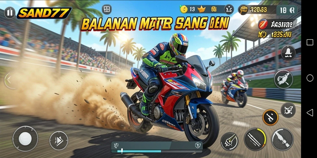 Tampilan spektakuler gameplay balapan motor di SAND77.
