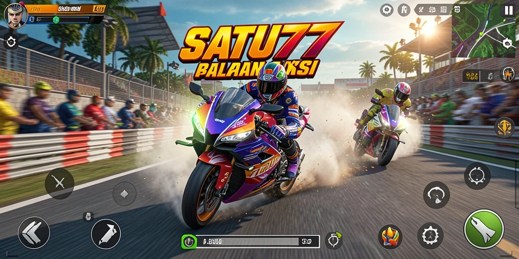 Gameplay seru dan menantang dari SATU77 saat balapan motor.