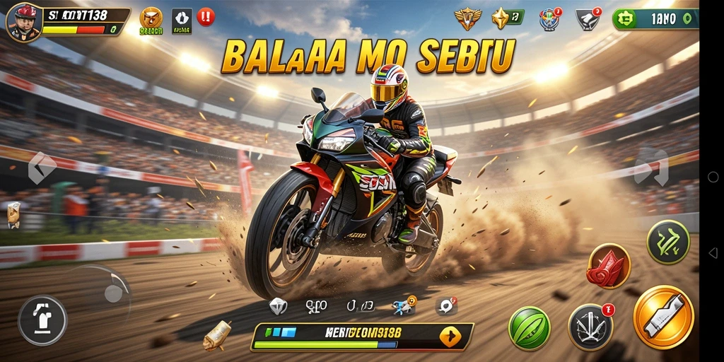 Tampilan gameplay SLOT138 yang mendebarkan dan penuh aksi balapan motor.