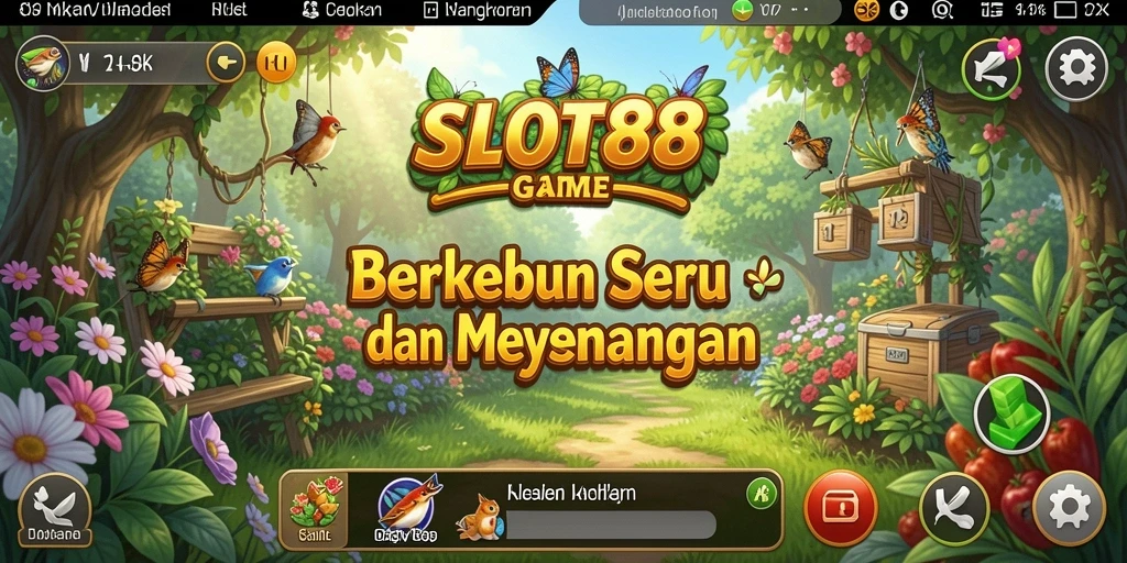 Tampilan gameplay SLOT88 menampilkan kebun yang indah dan hasil panen yang melimpah.