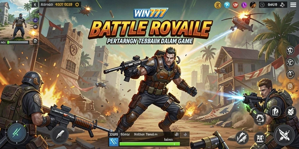 Tampilan aksi seru dari gameplay Battle Royale WIN777.