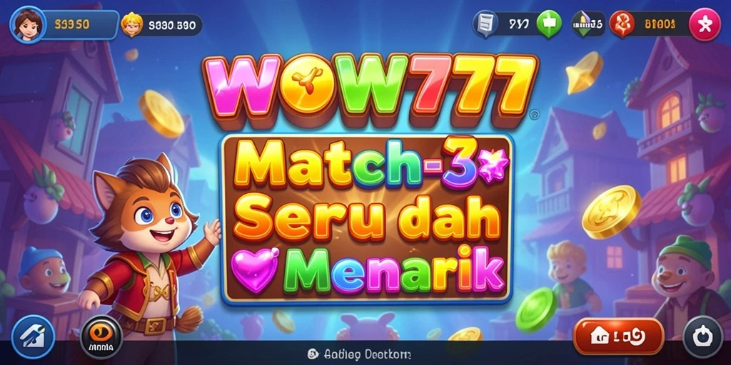 Screenshot WOW77 menampilkan gameplay Match-3 yang seru.