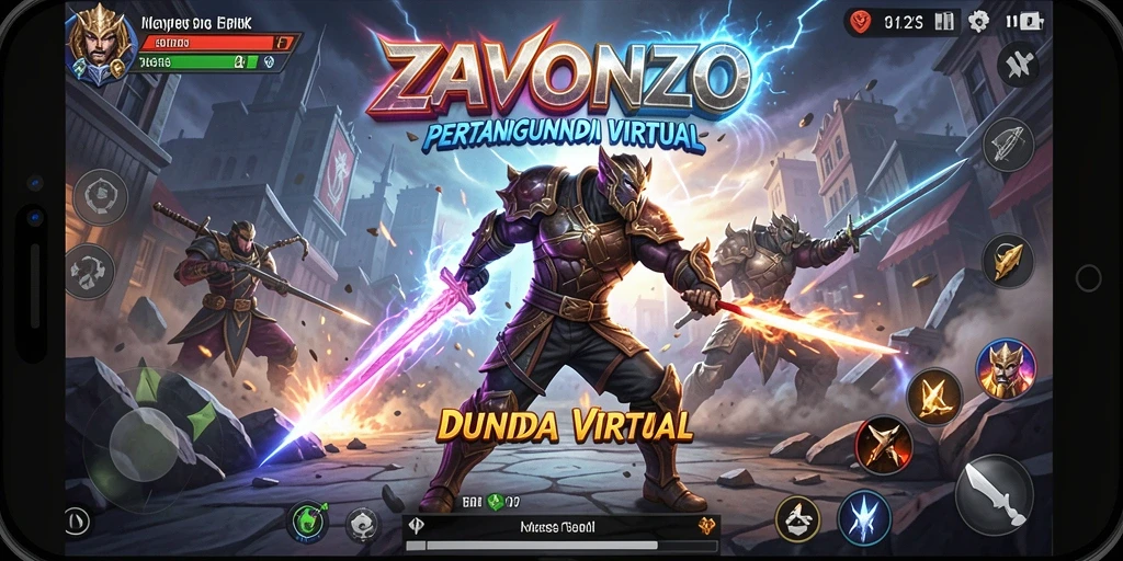 Screenshot gameplay ZAVONZO menunjukkan pertarungan dinamis yang menegangkan.